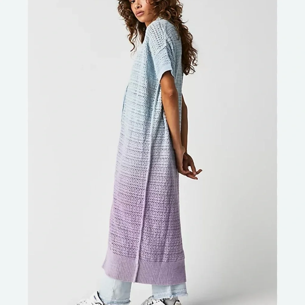 Free People Alicia blue ombre crochet sweater